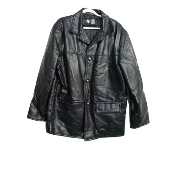 GV Mens Black Leather Motorcycle Jacket Solid Full Button Long Sleeve Size XL - Picture 1 of 8